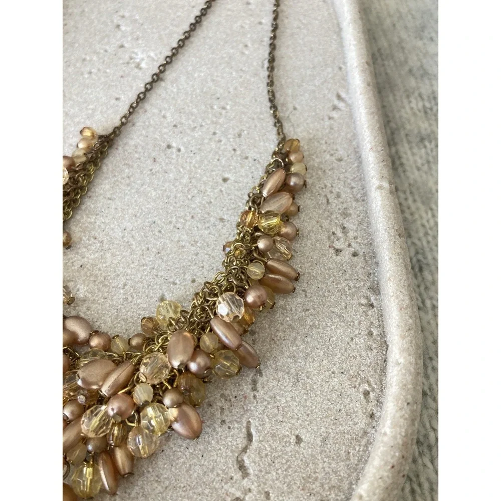 Premier Designs Champagne Cluster Bead‎ Bib Necklace In Bronze Tone Romantic